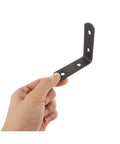 Heavy Duty L Shaped Stainless Steel Corner Brackets 12 Pack held in hand, showing clean finish and mounting holes.
