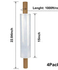 Heavy Duty Industrial Clear Stretch Wrap 4 Rolls 15 Inch Wide By 1000 Feet 80 Gauge showing a roll with inner core and dimensions.