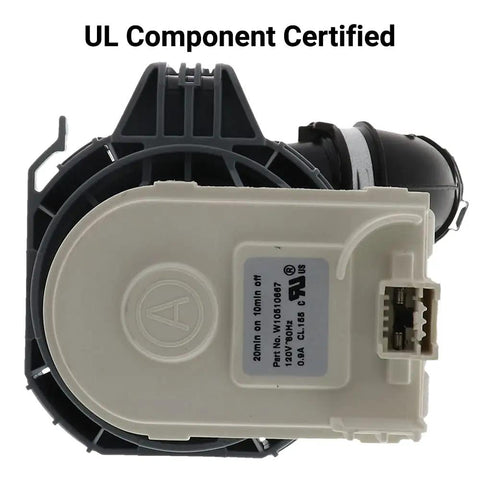 Dishwasher Motor Pump Replacement W10510667 For All Major Brands Black Compatible With W10349483 And W10440715 front view