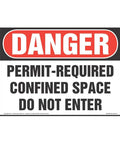Permit Required Confined Space Danger Sign 10X7 Inches OSHA Compliant Wall Plate for Industrial Jobsites on display.