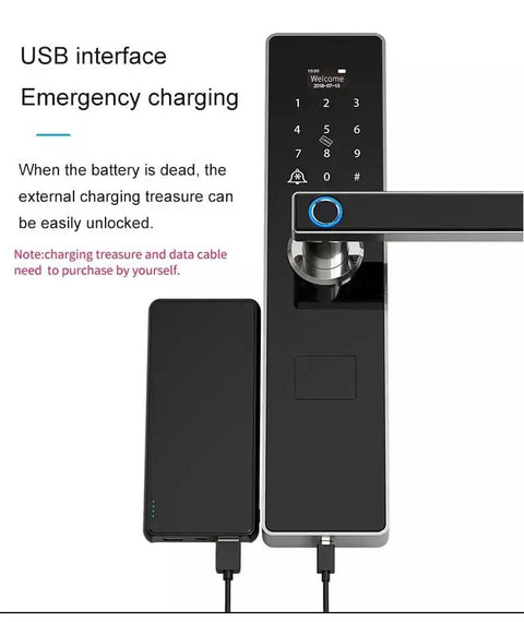 Rock Solid Smart Door Lock With Built In Doorbell And Hassle Free Fingerprint Password Card Keypad Entry C Grade Digital Deadbolt with USB charging feature.
