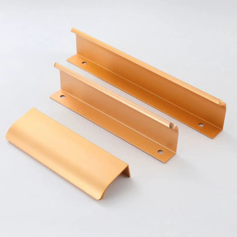 Four Pack Sleek Invisible Pull Handles Gold Finish Cabinet Hardware Flush Drawer Pulls For Kitchen Cabinets Wardrobes Furniture Cupboard Doors Easy Install Hidden Aluminum Alloy No Tools Needed displayed on a surface