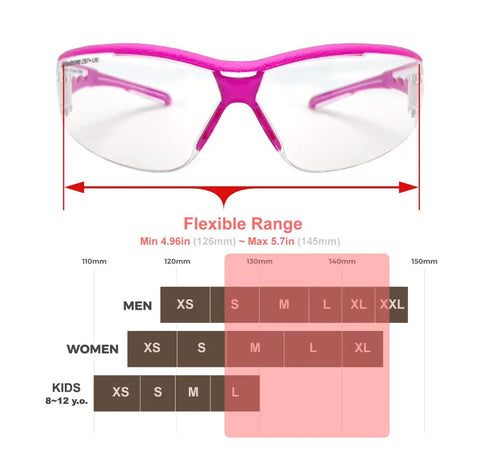 Ultra Lightweight Anti Fog Wrap Around Safety Glasses With Clear Lenses U6 ANSI Z87.1 Scratch Resistant Soft Touch Comfort Fit size chart