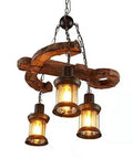Industrial Hanging Lantern Chandelier With Three Lights, Loft Style Wooden Anchor Pendant Lighting Fixture