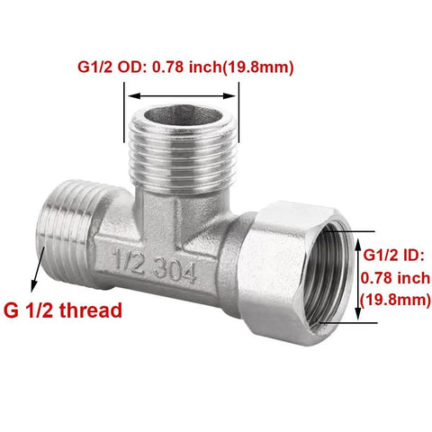 Stainless Steel Half Inch G 3 Way Diverter Tee Connector With Movable Cap Flexible Angled Valve For Bidets Sprayers Shower Arms