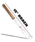 15-inch fork from Three Piece BBQ Grillin Accessories Set With Heavy Duty Stainless Steel Tools And Solid Hardwood Handles Tongs Spatula Fork Kit For Grilling Like A Pro Gift.