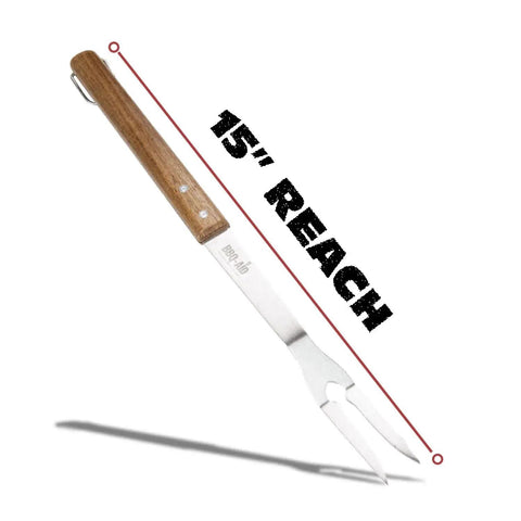 15-inch fork from Three Piece BBQ Grillin Accessories Set With Heavy Duty Stainless Steel Tools And Solid Hardwood Handles Tongs Spatula Fork Kit For Grilling Like A Pro Gift.