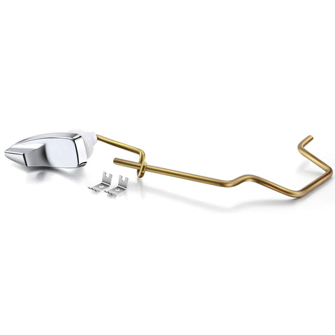 Left Hand Pressure Assist Toilet Lever With Linkage For Gerber Ultra Flush Tanks 99-571-KT Compatible Durable Brass Construction One Pack Replacement Handle For Smooth Flush And Long Lasting Performance, chrome and brass lever with clips