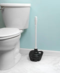 Slick Universal Plunger Tray keeping your bathroom clean, securely holding plunger beside toilet for organized plumbing care.