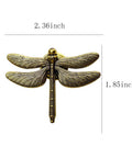 Dragonfly Drawer Knobs Set 6 Pieces in Ancient Gold, modern dresser pulls, zinc alloy hardware, realistic wing detail, front view