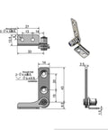 304 stainless steel adjustable torque-damping hinge, left-mounted, 2.5 N.m; front and side views.