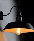 Swing Arm Wall Sconces With Adjustable Head Black Brass Iron Industrial Vintage Lighting Fixture For Bedroom Living Room Dang Sturdy Ceiling Mount Room Glow, black bell-shaped lamp with exposed bulb.