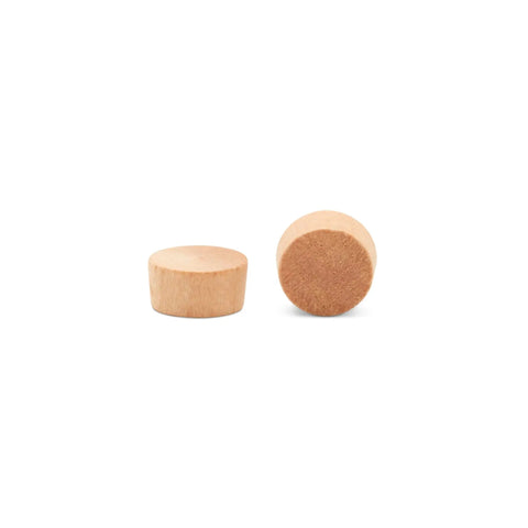 Half Inch Cherry Wood Flat Head Plugs Pack Of 50 slick flush finish for covering screw holes, showing two plugs.