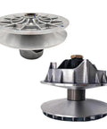 Premium CVT Drive And Driven Pulley Assembly Replaces 0JYA-051000-00001 for CF MOTO models showing polished aluminum finish side-by-side.