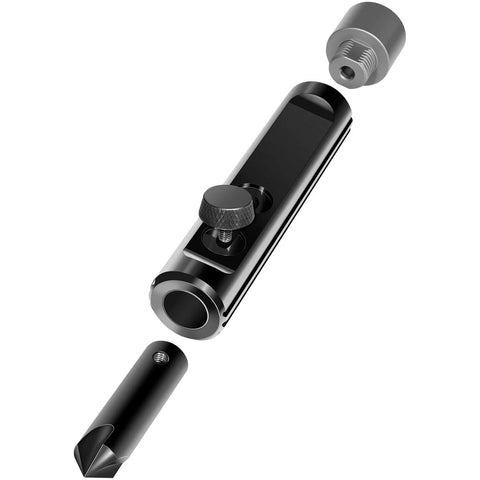 Tubing deburring tool for 3/16–1/2 in lines; silver and black metal body with knurled adjustment knob