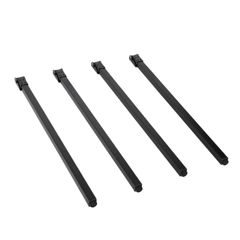 Four black Heavy Duty Folding Table Legs 700mm four pack self locking with multi direction mounting for RV desks in a row