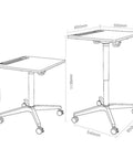 Game Changer Adjustable Lectern Podium Stand With Smooth Wheels dimensions showing 760-1135mm height and 650x550mm top.