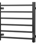 Towel Warmer Wall Mount Black 6 Bar Stainless Steel Heated Drying Rack for Bathroom with sleek square design, side view