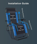 Installation guide for Heavy Duty Replacement Elastic Cords For Zero Gravity Chairs showing rope positions and reeving directions.