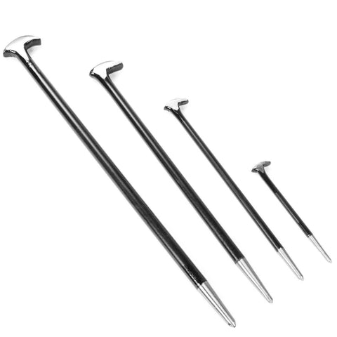 Rolling Head Heel Pry Bar Set, Four Piece Automotive Prying Tool Kit With 6 12 16 20 Inch Lengths, Black Finish, Dual Ends