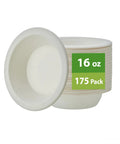 16 oz sugarcane bagasse soup bowls, 175 pack, microwave safe, heavy duty, eco friendly compostable dinnerware for hot foods