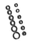 1.4 To 2.8mm Rubber O Rings Box Set With 12 Sizes, shown in various dimensions on white background