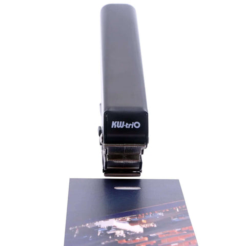 Front view of Heavy Duty Handheld Slot Punch for PVC ID Cards and Badges showing adjustable card depth, black all-metal design.