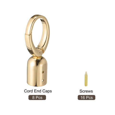 Gold Cord End Cap Set Of 8 For Tassel Jewelry Making And Bag Strap DIY 63x25mm End Caps With 15mm Hole shown with screws