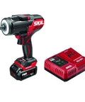 Heavy Duty 20V Cordless Impact Wrench Delivering Nut Crushing Mid Torque Power With 4.0 Ah Battery And Fast Auto Charger next to charger