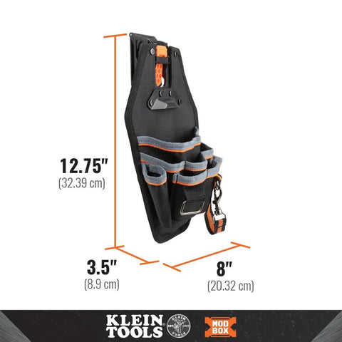 8 Pocket Electrician Tool Pouch For Quick Attach And Release On Tool Belts And MODBox Rail System with dimensions shown