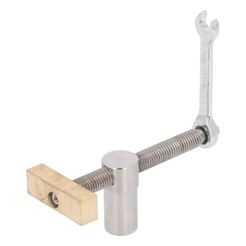 Heavy Duty Desktop Clip Bench Dog Clamp With 19mm Quick Clamp Stainless Steel Brass Stop Built To Last Fast Fixed Clamping For Milling Cutting And Grinding Projects Tough As Nails CNC Machined DIY Woodworking Tool featuring stainless steel body and brass stop.