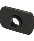 Close-up of Steel 1/4-20 Centered Slide In T Nuts for 1.5 Inch Aluminum Extrusions 15 Series Black Zinc Finish Economy Hardware