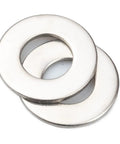 Two Flat Washers One Quarter Inch Stainless Steel 304 Pack Of 100 Heavy Duty Pro Grade Durable Hardware Spacers on white background