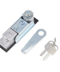 Heavy Duty Electric Cabinet Cam Lock With Push Button And Keys For 3mm Thick Panels, Chrome Plated Zinc Alloy Body, accessories shown