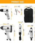Killer 71 Piece Air Tool Set Featuring Badass 1/2 Inch Single Hammer Impact Wrench dimensions displayed with measurements.