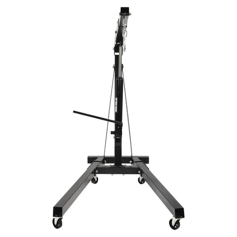 Heavy Duty 2 Ton Engine Hoist And Folding Hydraulic Shop Rig, 4400 Lbs Carbon Steel Lift viewed from the front with adjustable boom.