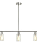 Three Light Pendant With Clear Glass Shades In Brushed Nickel For Kitchen Island And Dining Room Dope Modern Farmhouse Chandelier With Adjustable Height Hanging Light Fixture showing side view