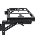 Side view of black aluminum Folding Workstation Mount For Modular Toolbox And Truck Bed Storage with MOLLE panels.