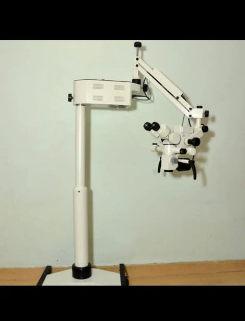 Pro Grade Dental Microscope With Tiltable Head And 5 Step Zoom Full Accessories Kit 24 Inch 4K Display For Sharp No Fuss Visualization And High Magnification Optics For Precise Procedures on white stand