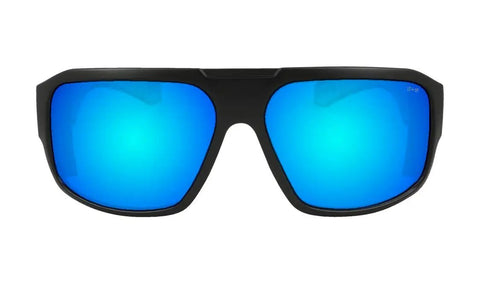 Dope Matte Black Mens Safety Sunglasses With Ice Blue Mirror Lens non-slip foam lining front view