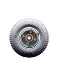 Heavy Hitter 8 By 2 5 Inch Gray Pneumatic Wheel With Ball Bearing Axles And Snug 3.1875 Inch Centered Hub for outdoor tool use.