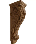 Extra Small Acanthus Wood Corbel In Alder Wood Two And A Quarter Inch Wide By Two And A Quarter Inch Deep By Four And A Quarter Inch High Precision Carved Ready To Paint Or Stain Ideal For Countertops Bars And Shelves Classic Boss Look, intricately carved side view.