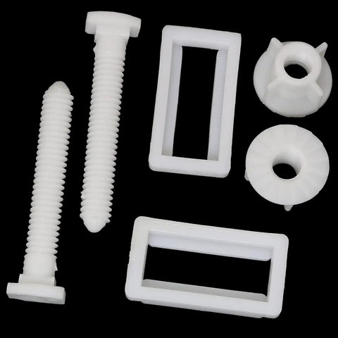 Premium Built Tough Rectangular White Plastic Toilet Seat Hinge Bolts With Nuts And Washers, 2pk hinge bolts with washers.