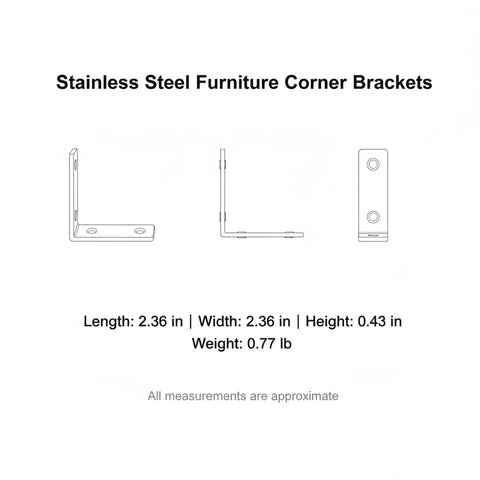 Beefy Heavy Duty L Shaped Corner Brackets Set Of 10 With Screws For Bed Frames Tables And Chairs Rust Resistant Stainless Steel To Stop Wobble And Keep Joints Solid diagram