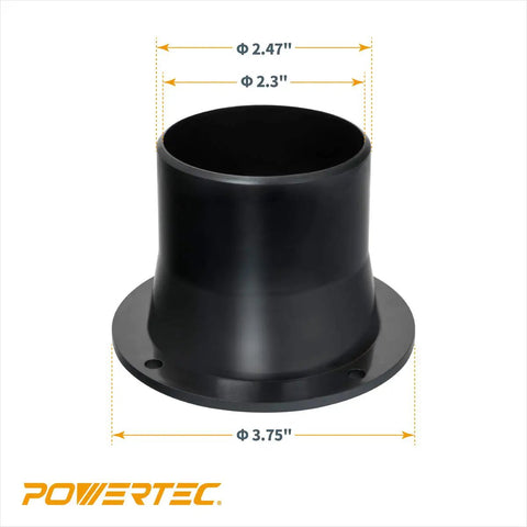 Built Different Heavy Duty Dust Port Inlet Flange 2 1/2 Inch with dimensions for connecting flexible hose.