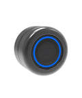 Top Tier Fingerprint Cabinet Handle Lock For Wooden Wardrobes And Dresser Drawers With Keyless Biometric Security And Nifty Hardware That Is Gonna Be Your Favorite Room Upgrade Ever, close-up of black smart lock button with blue ring.