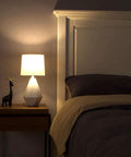 Modern White Ceramic Table Lamp With Irregular Geometric Base And White Fabric Shade Compact Nightstand Bedside