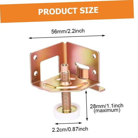 Rock Solid Adjustable Cabinet Levelers With Swivel Floor Cups For Tables And Workbenches Custom Height Design Makes Setup Hella Quick And Keeps Floors Totally Scratch Free In Rose Gold Steel Four Pack showing dimensions of 56mm and 28mm.