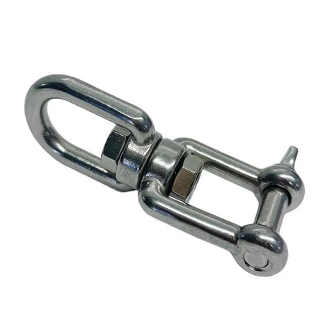 Heavy Duty 3/8 Inch Stainless Steel 316 Jaw And Eye Swivel for boat mooring and dock rigging.