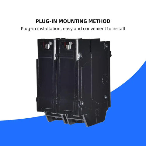 100 Amp Two Pole Circuit Breaker For 120 And 240 Volt AC Systems With Plug In Mount 10KA Interrupting Rating, side view